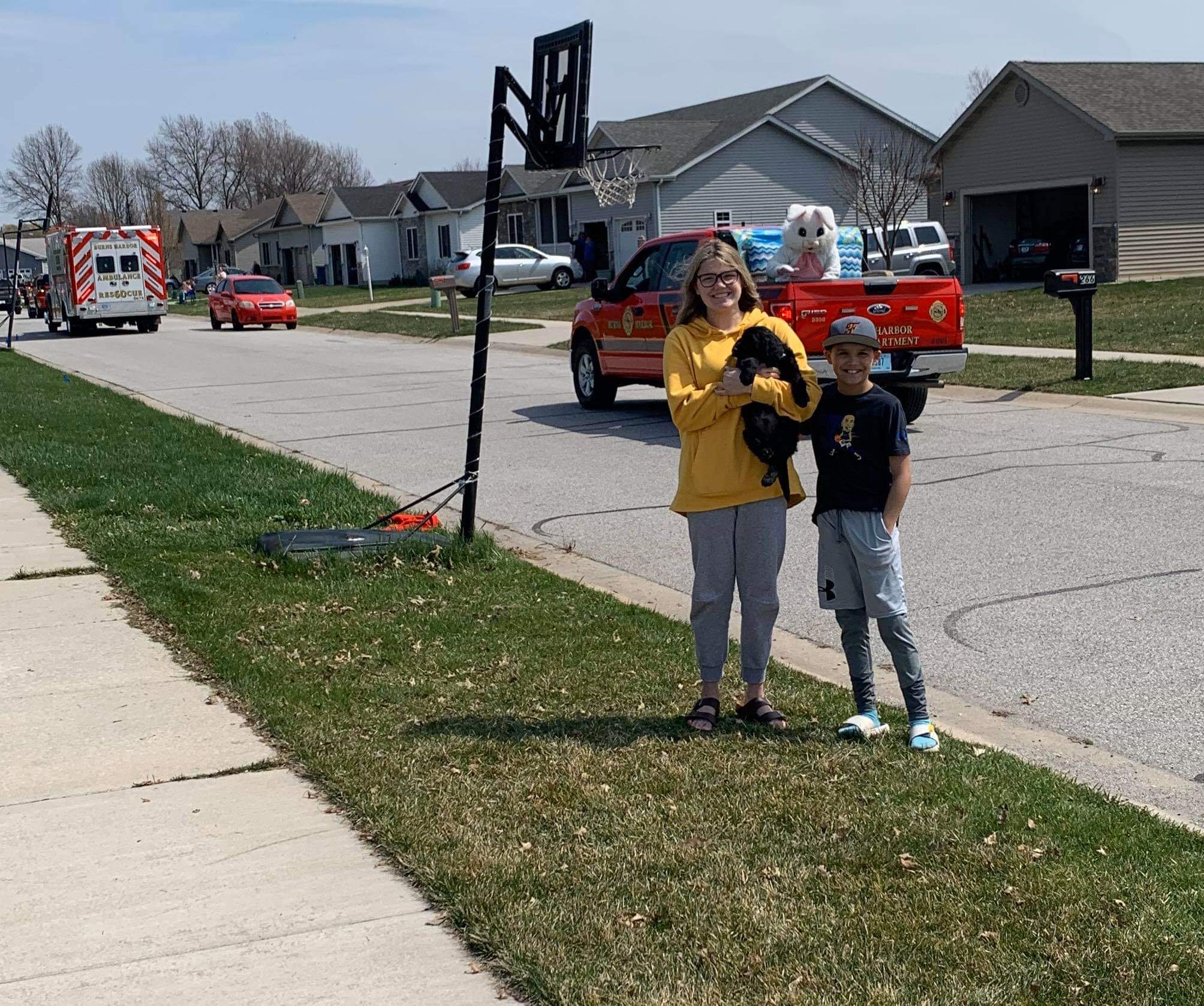 Family posing with Easter Bunny